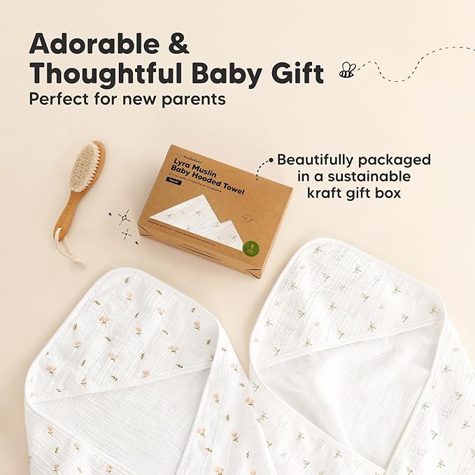 KeaBabies Muslin Baby Bath Towels with Hood for Girls, Boys -Large Organic Cotton Hooded Baby Towels for Newborns,Toddlers,Infant,Kids,Soft Absorbent Newborn Bath Essentials Gift Set(Meadow, Regular)