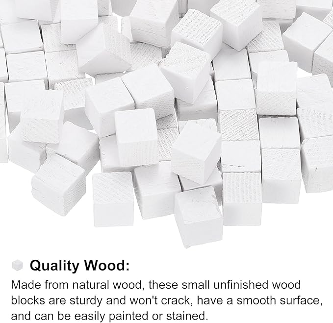 uxcell 300Pcs Wood Blocks for Crafts, 1cm Unfinished Wood Cube Solid Wooden Blank Square Block for DIY Craft Projects Personalized Gifts, White