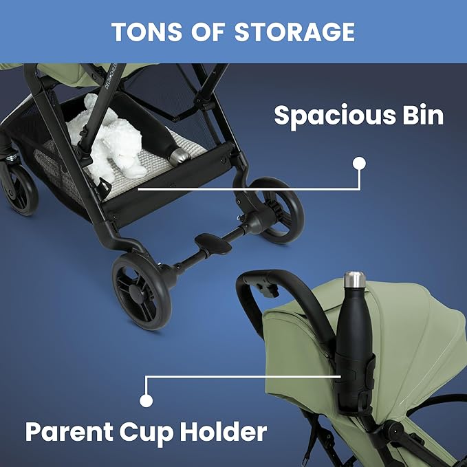 Delta Children Icon Ultra Compact Lightweight Everyday & Travel Stroller - One-Hand Fold - Only 15.6 lbs- Fits in Overhead Compartments - Greenguard Gold Certified - Multi-Position Recline, Sage Green