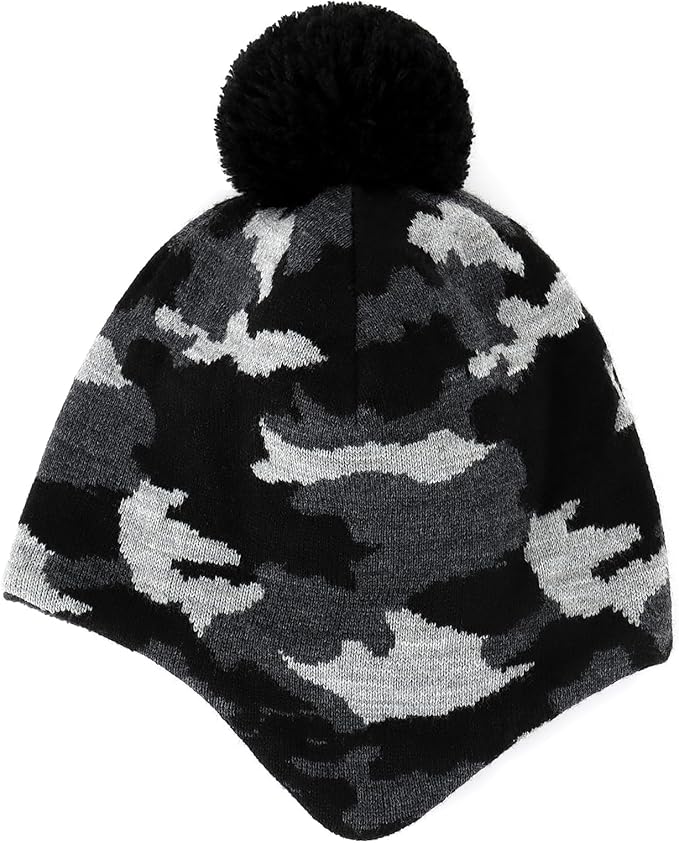 Duoyeree Kids Beanie Hat for Boys Girls Pom-pom Kint Hats Cozy Lining Winter Skull Cap