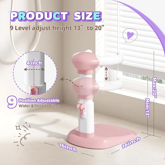 COOSEYA® Baby Shower Stand, Toddler Bath Stand Support with Thicker Colum, Anti-Pinch, Anti-Slip Base, Adjustable Shower Holder for Toddler Standing Up Themselves, Ideal Gift for Infants 8-36 Months