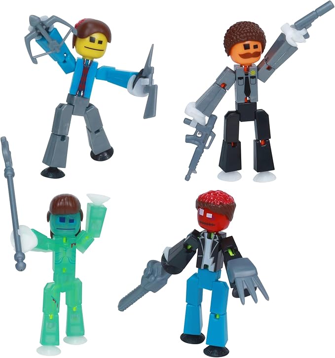Zing StikBot Zombie Hunters Pack, Set of 4 Printed StikBots Collectable Figures, Includes 4 StikBots and Accessories, Stop Motion Toy for Kids Ages 4 and Up