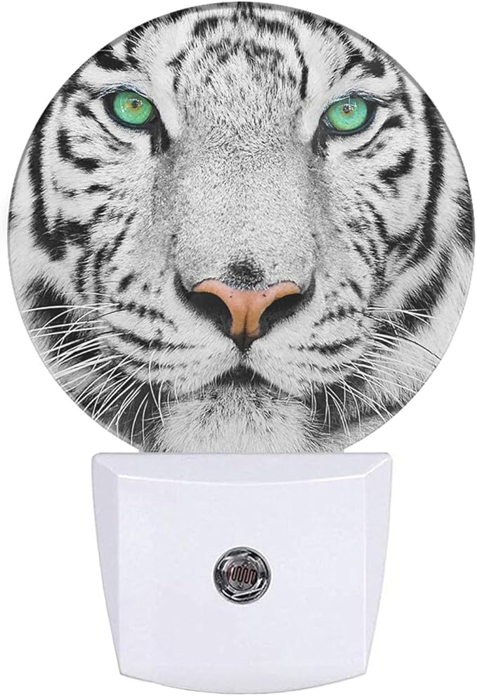 EKOBLA Cool Tiger LED Night Light White Tiger Animal Wildlife Dusk to Dawn Plug-in Nightlights Auto Sensor for Home Indoor Bathroom Hallway Kitchen