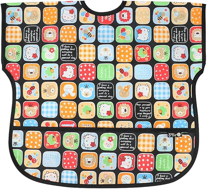 Short Sleeve Waterproof Bib for Toddlers – Feeding Apron for Mealtime, Daycare, Self-Feeding & Messy Play, Baby Bib