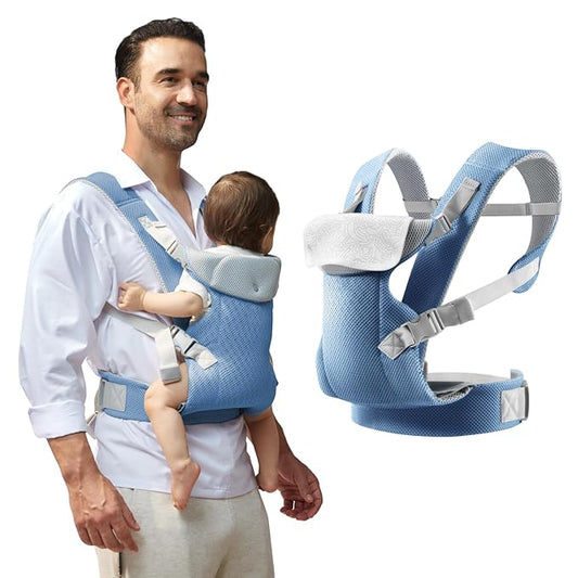 IULONEE Baby Carriers from Newborn with Detachable Bibs Ergonomic Portable Baby Front & Back Backpack Carry Adjustable Toddlers Carrier for Infant Within 33lbs Sky Blue