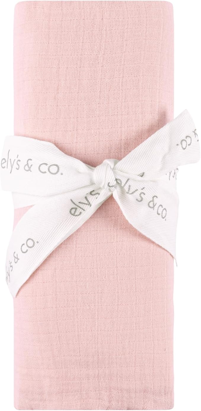 Ely's & Co. Cotton Muslin Swaddle Blanket with Scallop Trim, 1-Pack for Baby Girl— 100% Cotton Muslin Extra-Large Swaddle Blankets (47” x 47”) Pink with Scallop