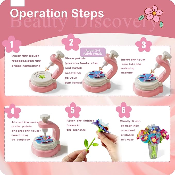 DIY Fabric Flower Bouquets Toys - Arts and Crafts for Kids 4 5 6 7 8, Arts & Crafts Flower Making Kit for Kids Girls, Educational Activity Toys for Girls Boys, 4 5 6 7 8 Year Old Girl Birthday Gifts