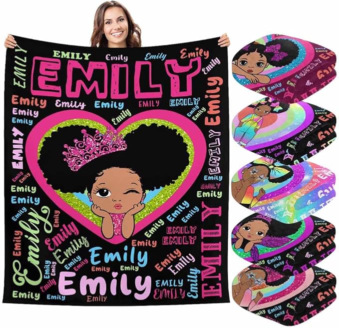 Custom Name Baby Blanket Cute Princess Gift Personalized Name Throw Blanket for Boys Girl on Birthday Christmas Baby Shower
