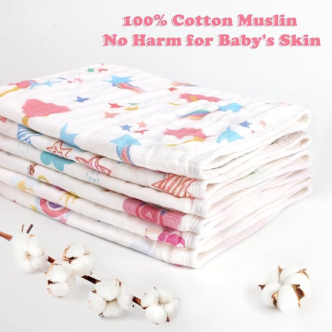 Baby Burp Cloths Muslin Washcloths 6 Pack Muslin Burp Cloths 100% Cotton Large 20''x12'' Soft 6 Layers Baby Burp Rags for Boys Girls Baby Essentials for Newborn Gift Machine Washable