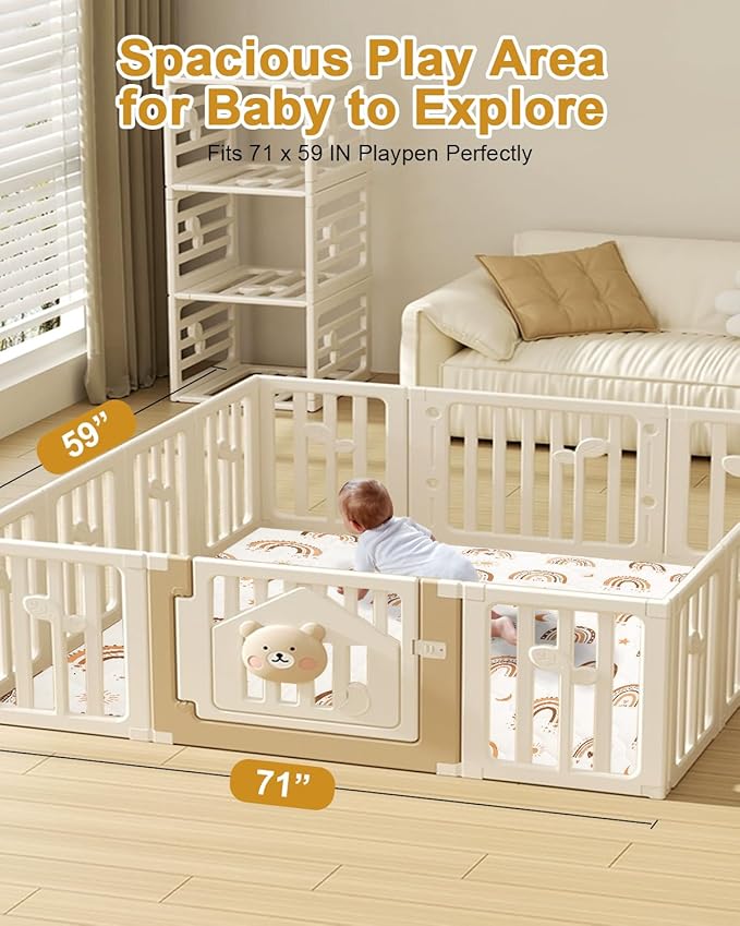 Premium Foam Baby Play Mat 71" x 59" with Removable Cover, Extra Thick Padding Playpen Mat, Non-Slip Floor Mat, Stylish & Easy to Clean for Crawling Baby, Infants & Toddlers, Rainbow