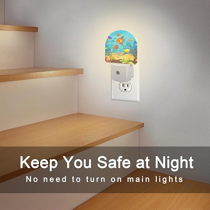 Colorful Fish and Marine Corals Night Light Plug into Wall, Beautiful Underwater Ocean World Dusk to Dawn Night Light, 0.5w Energy Saving Sleep Friendly Nightlights for Kids Boys Girls