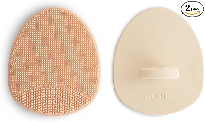 mushie Baby Bath Cradle Cap Brush | Soft Silicone Bristles for Dry Skin, Eczema, & Cradle Cap Treatment | 2-Pack (Blush/Shifting Sand)