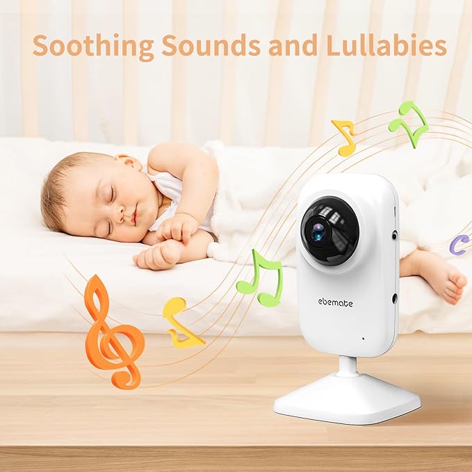 ebemate Video Baby Monitor Camera,2-Way Talk Audio Cam Monitor with Lullabies Baby Monitoring with 2.8" LCD Screen-EB29