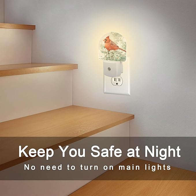 Winter Cardinal Pine Tree Night Light, Christmas Snow Red Cardinal Dusk to Dawn Night Light Plug in,0.5w Energy Saving Sleep Friendly NightLight for Kids Boys Girls Home Decor