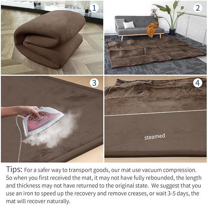 Baby Play Mat for Floor,1.3" Thick Elasti-Foam 50x50 Playpen Mat for Toddlers Infant Kids,Water-Repellent Soft Coral Velvet Tummy Time Mat,Non Slip Crawling Mat,Tatami Mat(Dark Brown)