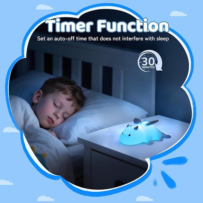 Ammonite Dragon Night Light, Cute Dragon Lamp with 8 Color Lights, Soft Silicone Kids Nursery Nightlight LED Touch Light, Kids Bedroom Decor as Xmas Birthday Gifts