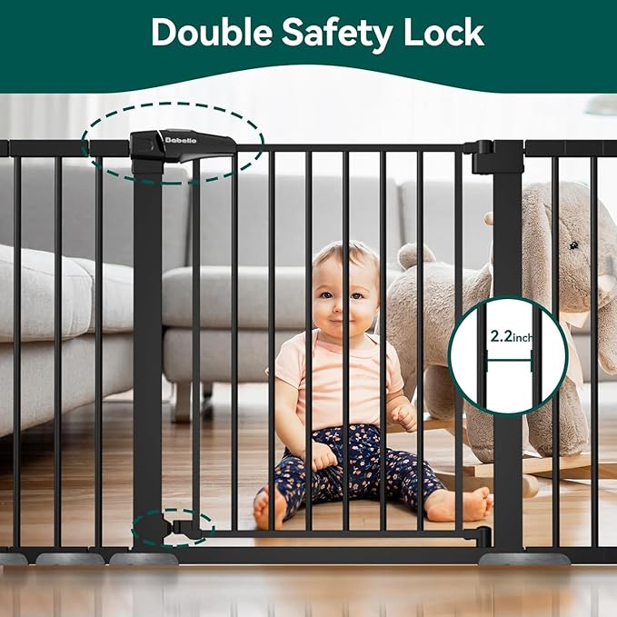 BABELIO 36" Tall Baby Gate, PressGuard P7, 29-55" Auto Close Pressure Mounted Dog Gate for Doorways & Hallway, Basics Easy Walk Thru Pet Gate, Extra Wide Metal Child Gate, Black