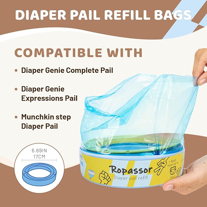 Diaper Pail Refill Bags for Genie Complete/Expressions & Munchkin Step Diaper Pail (1120count) 4 Packs, 7-Layer Odor-Absorbing, Disposable Diaper Poop Bags, Baby essentials