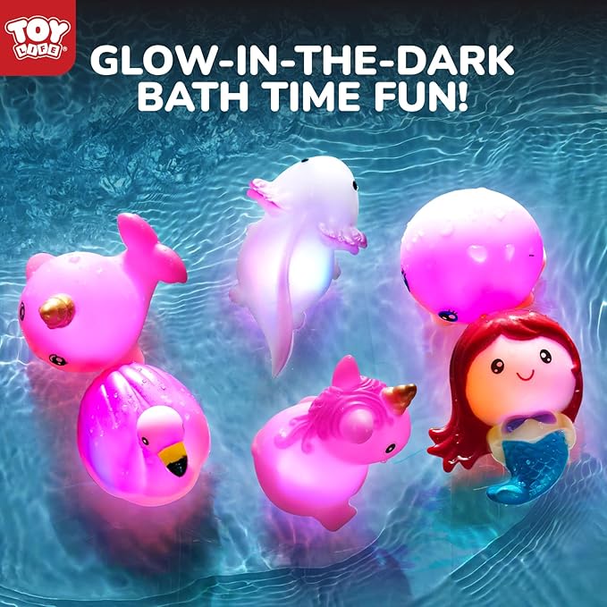 TOY Life 6 PC Mermaid Light Up Bath Toy for Kids, No Hole Glow Bath Toys for Kids Ages 4-8, Baby Toddler Bath-Time Gifts for Easter, Halloween, Christmas, Ideal for Shower, Bathtub, Swimming Pool