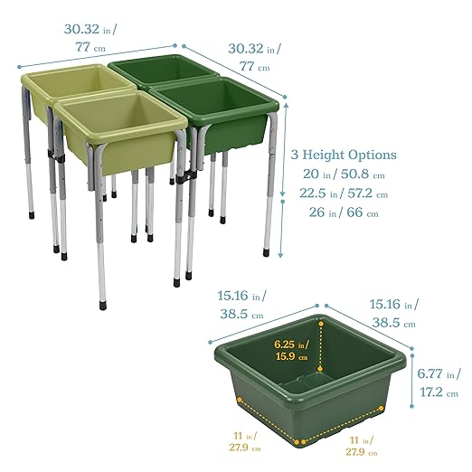 ECR4Kids 4-Station Sand and Water Adjustable Play Table, Sensory Bins, Fern Green/Hunter Green