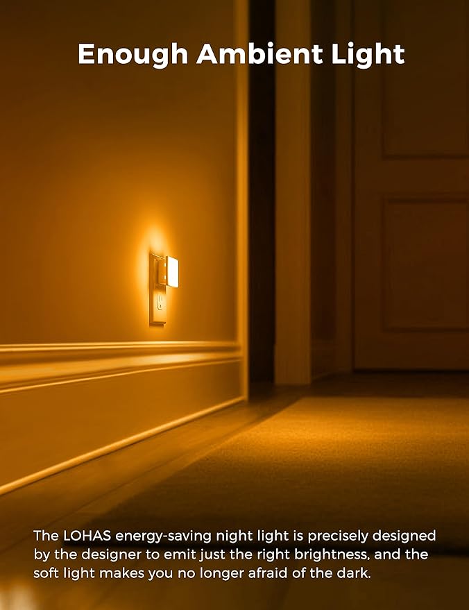 L LOHAS LED Night Lights Plug into Wall 2-Pack, 0.3W Plug in Night Light, Dusk to Dawn, 2000K Amber Light, Sleep Aid Nightlight Auto-On/Off, for Adults Kids Room, Bedroom, Bathroom, Hallway, Non-Dim