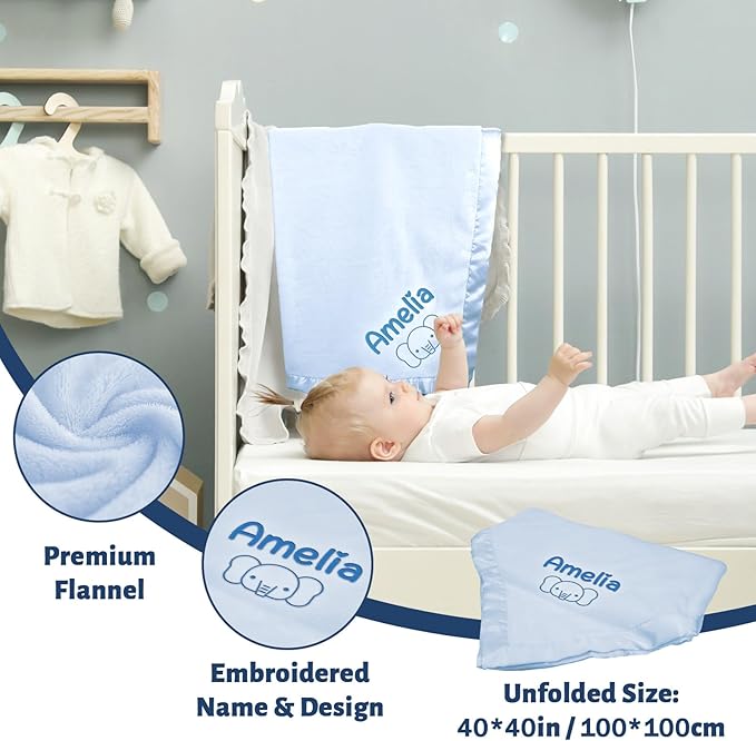 Personalized Baby Blanket for Boys, Custom Baby Blanket with Name Pattern, Customized Infant Blanket for New Born Baby Boy Gifts