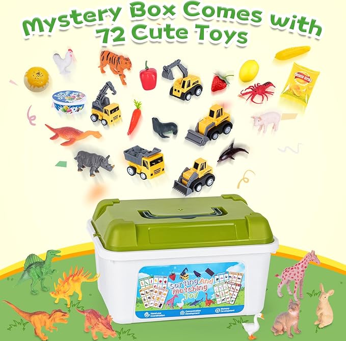 Sorting Toy for Toddlers, Preschool Learning Activities, Animals Dinosaurs Fishes Farm Vehicles Fruits Vegetables Foods Playset, Fine Motor Montessori Games Gifts for Kids 3+