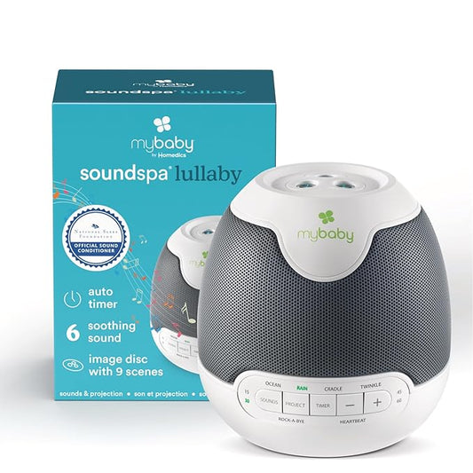 MyBaby, SoundSpa Lullaby - Sounds & Projection, Plays 6 Sounds & Lullabies, Image Projector Featuring Diverse Scenes, Auto-Off Timer Perfect for Naptime, Powered by an AC Adapter