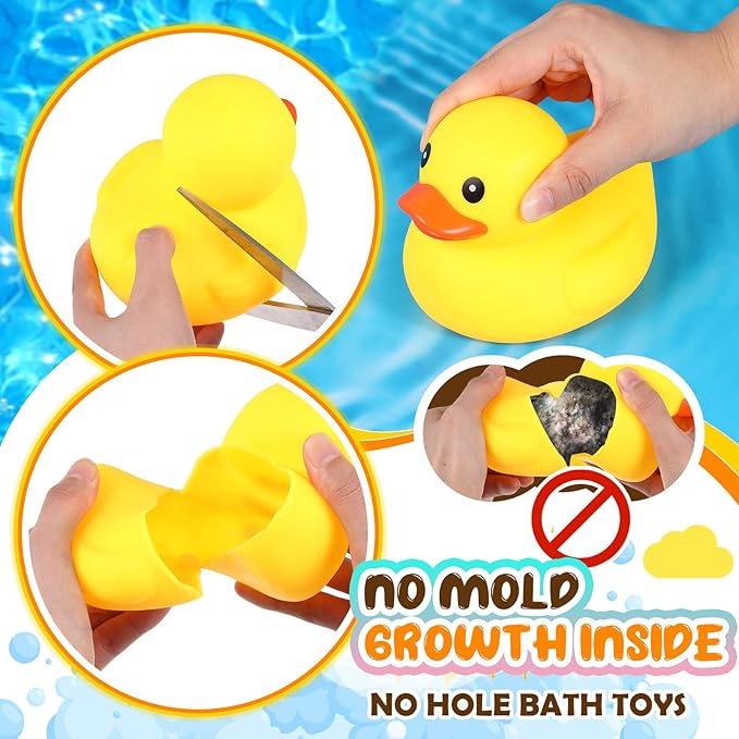 Lenwen 6 Pcs 5 Inch Rubber Ducks No Hole Waterproof Multicolor Large Duck Bath Toy with Sealed Plug Without Hole Bathtub Floating Bath Duck for Birthday Party Decoration Gift Swimming Pool