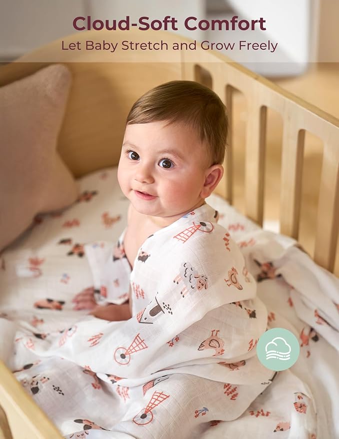 Momcozy Muslin Best Wishes Swaddle Blankets, Ultra Soft Neutral Registry Essentials, Pasture Pals & Pumpkin Dreams, Breathable Large 47'' x 47'' Newborn Boys Girls Receiving Blanket