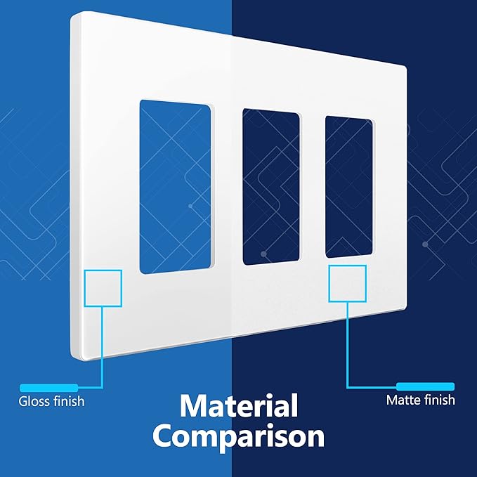 LIDER Brushed Finish Decorator Switch Cover, Screwless Wall Plate, Mid-Size 3-Gang 4.88" x 6.77", Unbreakable Polycarbonate Thermoplastic, UL Listed, LSWP-33M-W3P, White, 3 Pack