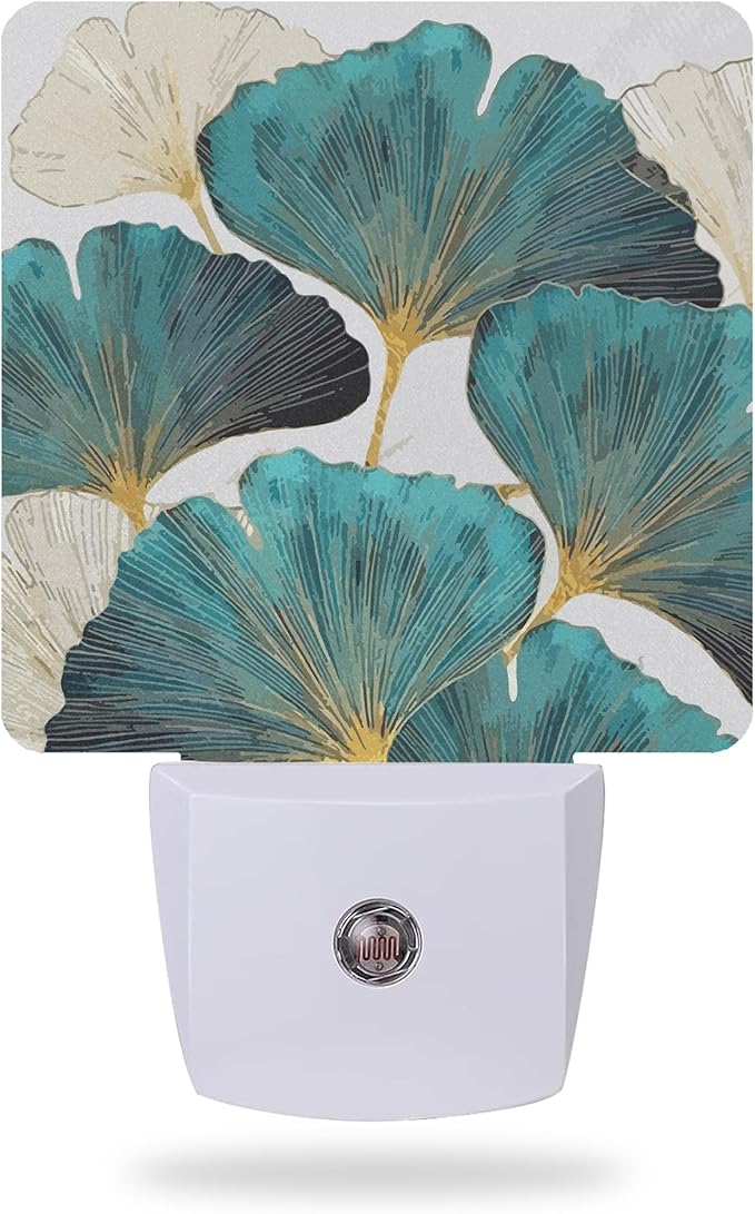 Night Light,Green Ginkgo Leaves Night Lights Plug into Wall for Boys Girls Bedroom Decorative Half Round Nightlight Led Lamp 0.5W Sleep Friendly