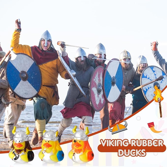 Deekin 24 Pcs Assorted Rubber Ducks in Bulk, 2 Inch Rubber Duckies for Party Supplies, Mini Bath Toys for Baby Shower Pool Party (Viking)