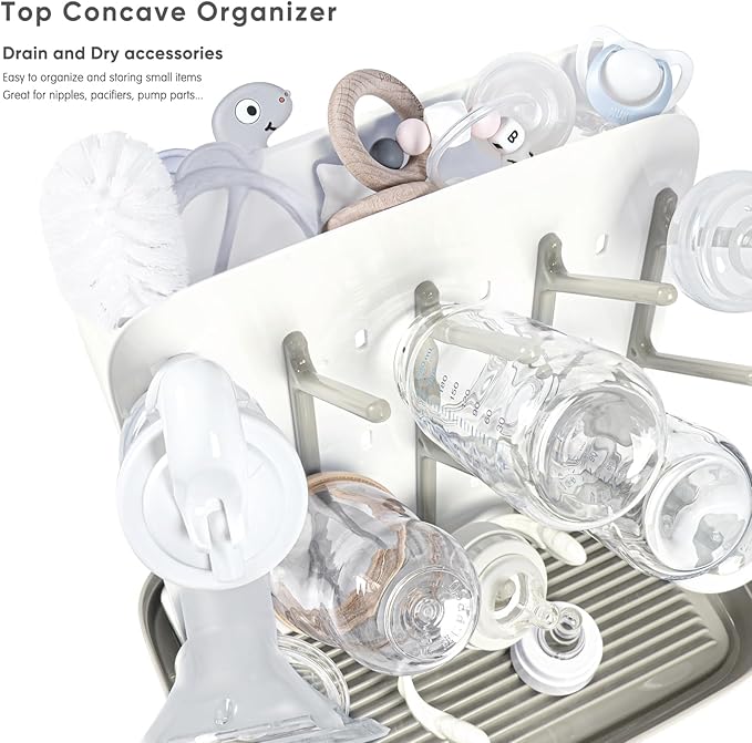Termichy Baby Bottle Drying Rack: Large Vertical Bottle Dryer Rack Holder - Space Saving Standing Drying Rack for Baby Bottles and Pump Part Cleaning (Khaki)