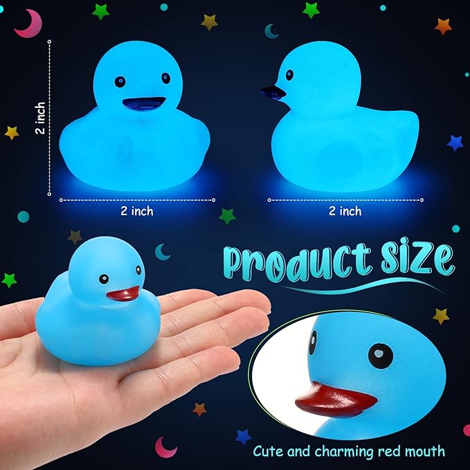 Tradder 50 Pcs 2 Inch Glow in The Dark Rubber Ducks Bulk Summer Rubber Float Ducks Light for Pool Bath Bathtub Baby Shower Autumn Halloween Christmas Party Favors Gift(Blue)