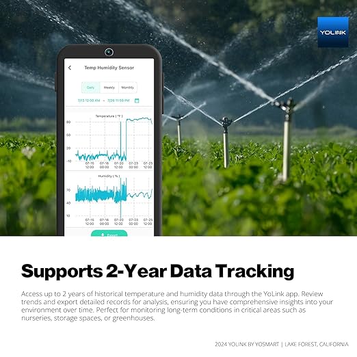 YoLink Indoor Hygrometer Thermometer, 2-Year Data Storage Export, Data loger, LoRa Tech, App Push, Email, SMS, Hub Required