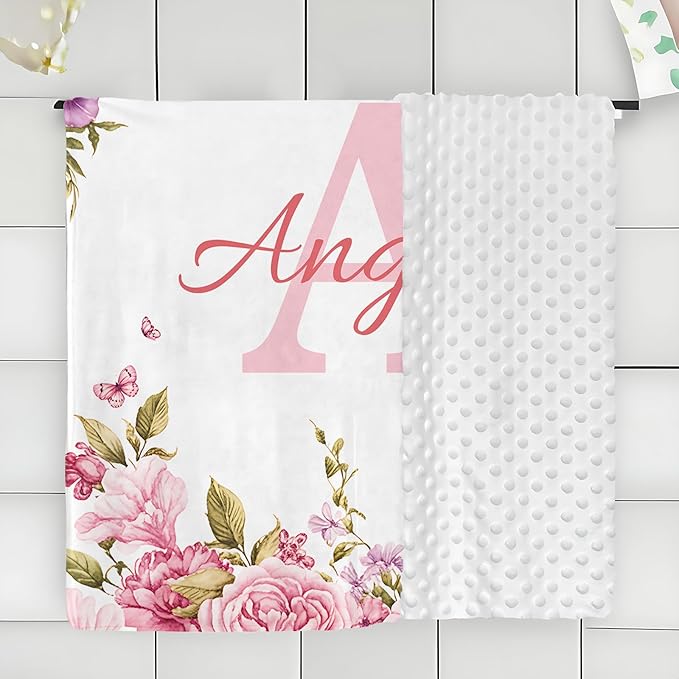 Personalized Baby Blankets for Girls & Boys - Super Soft Easter Blanket with Thick Double-Layer Dotted Backing, Personalized Baby Gifts for Baby Shower from Grandma (Rosr Pink, Customize Now)