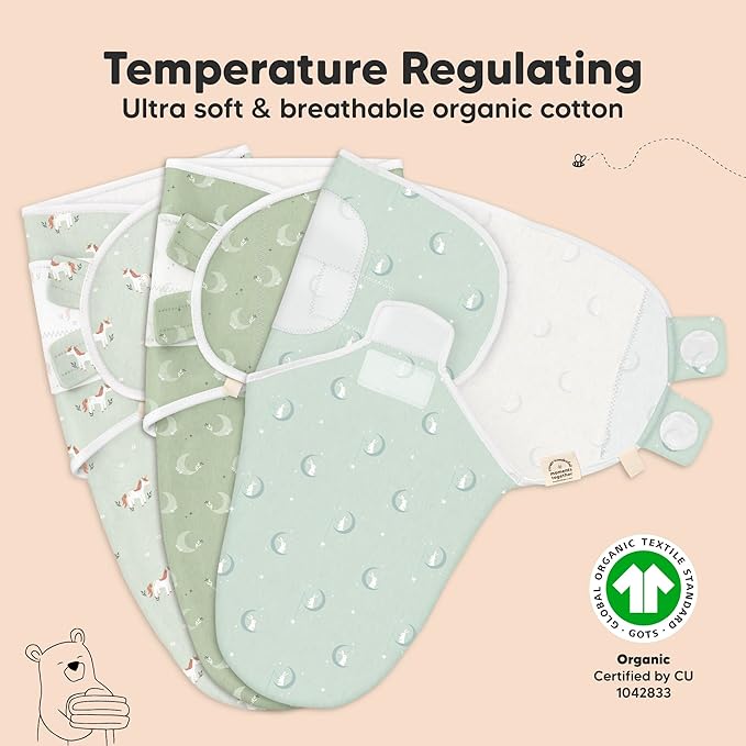 3-Pack Organic Baby Swaddle Sleep Sacks - Swaddles for Newborns, Infant 0-3 Months, Baby Girls, Boys, Soft & Snug Newborn Sleep Sack, Nursery Swaddling Blankets (Lunaris)