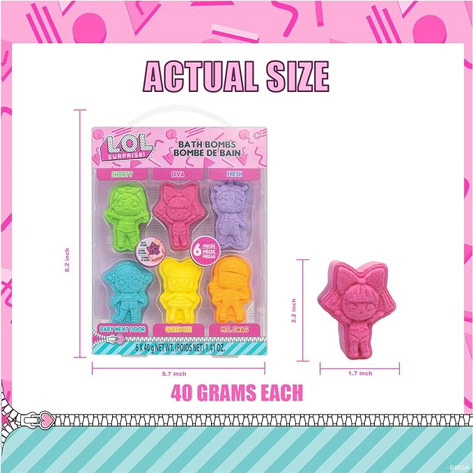 L.O.L. Surprise! 6 Piece Bath Bombs for Kids, Bubble Gum Scented, Bath Toys for Kids, Ages 3+, by Townley Girl