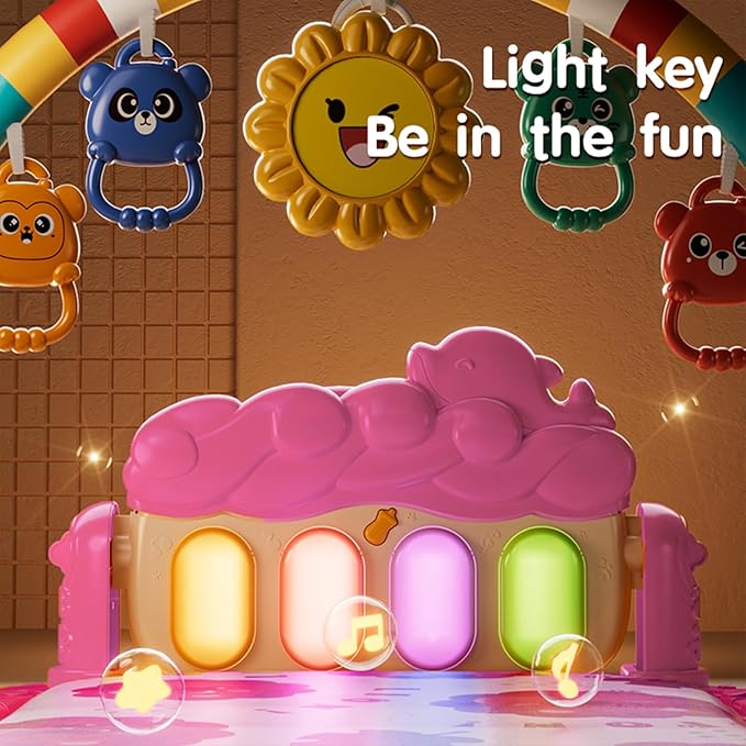 Baby Play Mat Baby Gym,Play Piano Tummy Time Baby Activity Mat, Music and Lights Boy & Girl for Newborn 0 to 3 6 9 12 Months