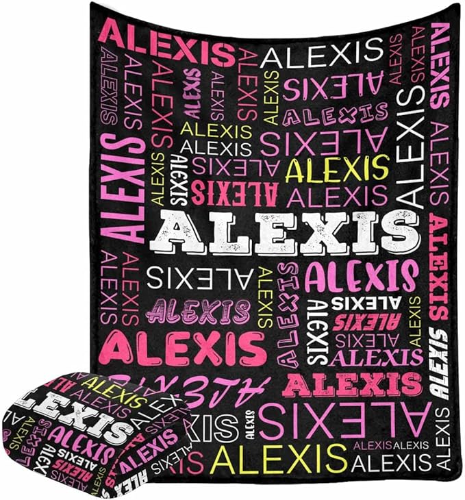 M YESCUSTOM Custom Name Blankets for Boys Girls, Personalized Baby Blankets for Kids Adult Toddler Customized Soft Throw Blanket Birthday Christmas Valentines Day Black Pink