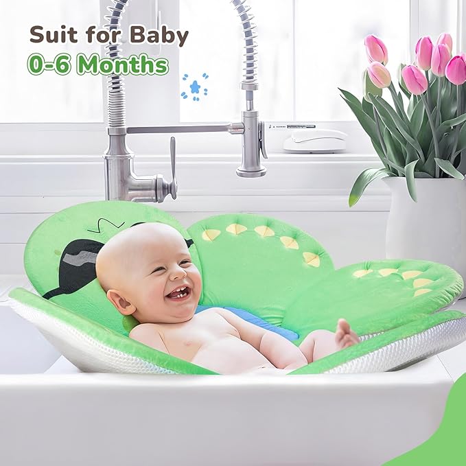 Baby Bath Pad for Infant Bathtub Sink, Non-Slip Flower Bathtub for Infants 0-6 Months, Soft Baby Sink Bath Cushion for Babies Bath Time, Newborns Bath Essentials Must Haves-Turtle