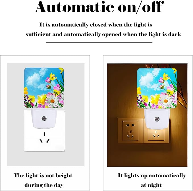 Yellow Petunias and White Sunflower Night Light,Plug-in Nightlights Auto Sensor Night Lamp Dusk-to-Dawn Lamp Home Decor for Nursery Children Girls Boys