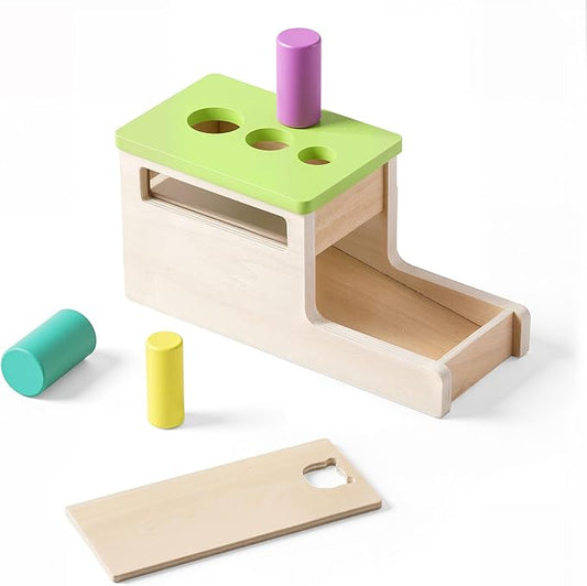 Montessori Wooden Peg Drop Toy | Educational Size Matching Game for Toddlers | Cylindrical Drop Box Toy with Transparent Viewing Window