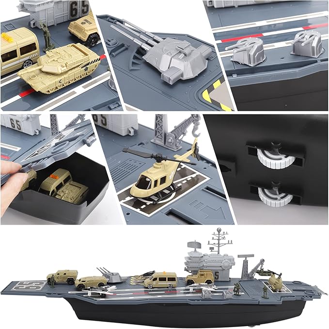 33-Inch Aircraft Carrier Mega Playset - Ultimate Military Battle Set for Boys with Realistic Battleship, Fighter Jets, Toy Soldier Figures, Military Vehicles for Kids Imaginary Pretend Play