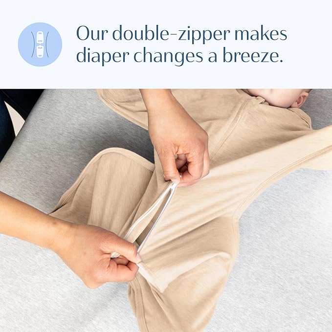 SleepingBaby Zipadee-Zip Transition Swaddle - Cozy Baby Swaddling Blanket with Zipper Convenience - Roomy Wearable Blanket for Easy Diaper Changes - 3-6 Month - Balanced Beige Heather