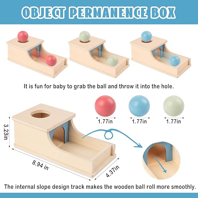 Busy edition Montessori Toys for Babies 6-12 Months, Wooden Object Permanence Box, 9 Month Old Baby Toys, Preschool Developmental Toy for Infant, Toddler Ball Drop Toy Girl Boy Gift