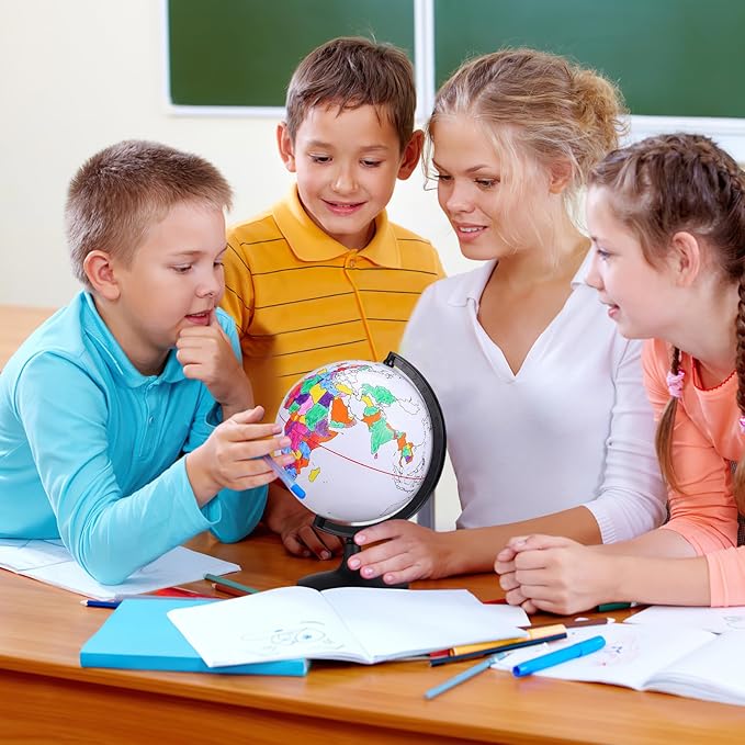 TOYANDONA Blank World Globe with Stand - Dry Erase DIY Map Round Earth Globe for Geographical Teacher Students - Desktop Decor