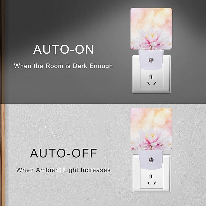 Pink Water Lily Lotus Night Light Plug-in LED Nightlights Auto Sensor Night Lamp Dusk-to-Dawn Lamp Home Decor for Nursery Children Girls Boys