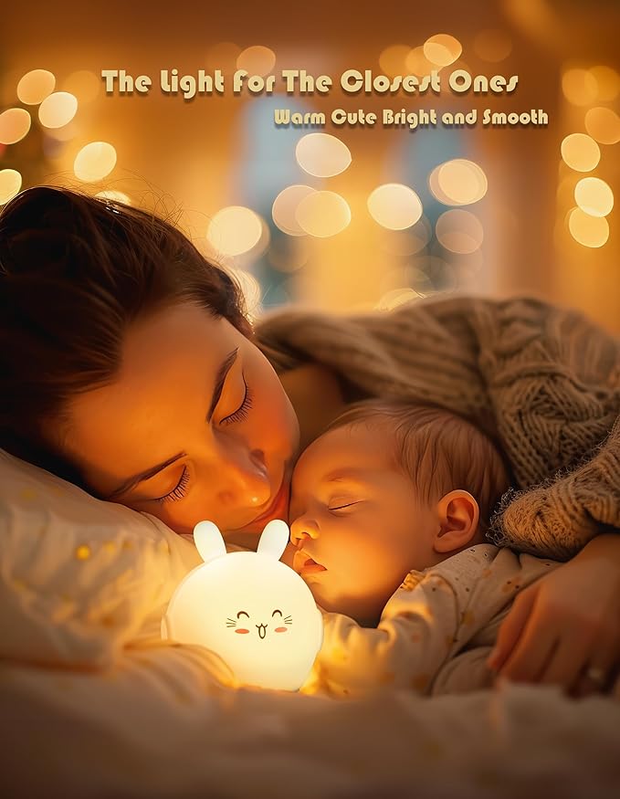 Night Light Kids, Cute Soft Glow Protect Eyes Night Light Bunny Lamp with 30mins Timer Rechargeable Nightlight for Kids Children Women Girls Toddler Bedroom Bedside Livingroom